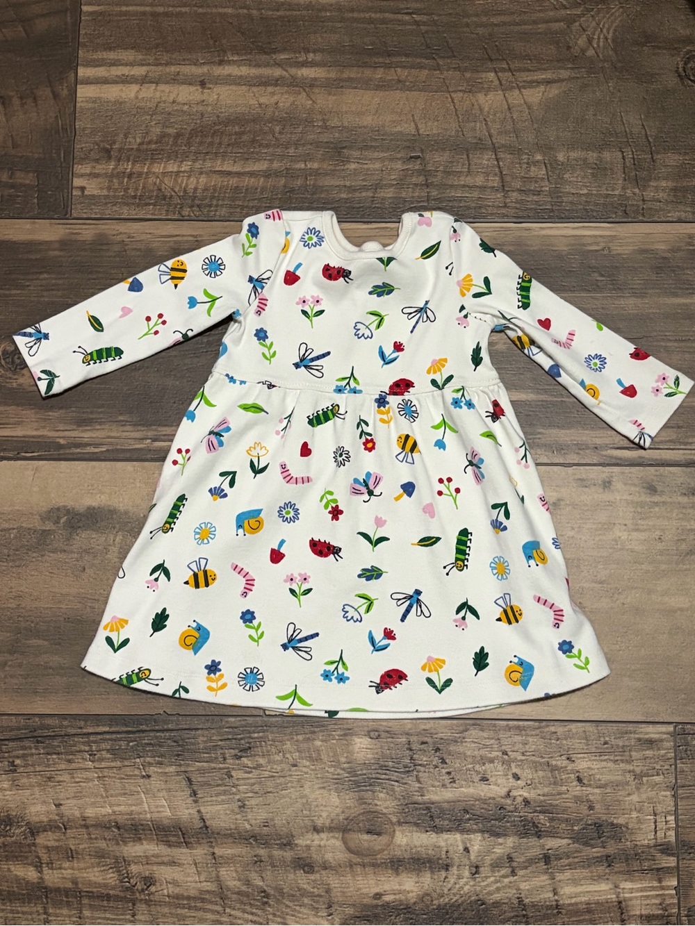 Hanna Andersson White Long-Sleeve Dress with Colorful Bugs & Flowers